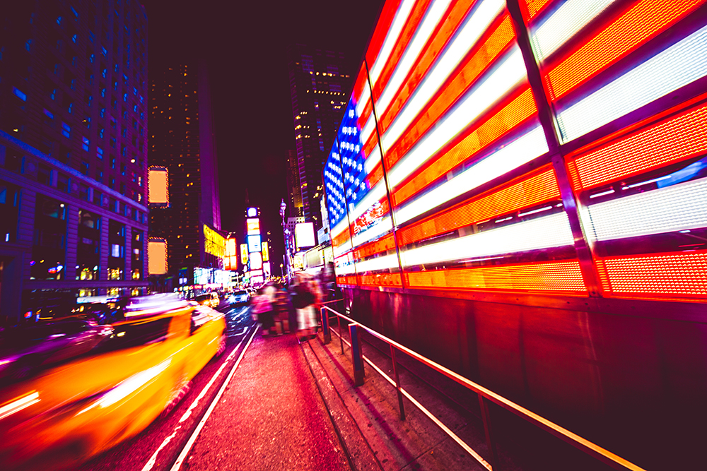 American Flag in Times Square NYC - Icon Parking